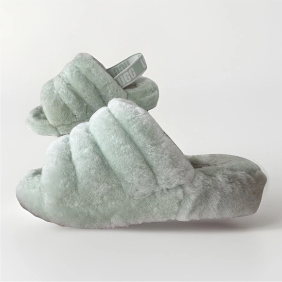 UGG FLUFF YEAH SLIDE RETRO MINT MOCASSIN SLIP ON SANDAL SHOES FLATS SIZE 7 - Picture 5 of 9
